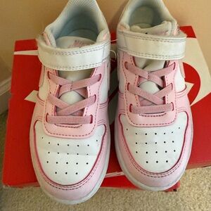 10C Nike Kids Pink and White Velcro Sneakers